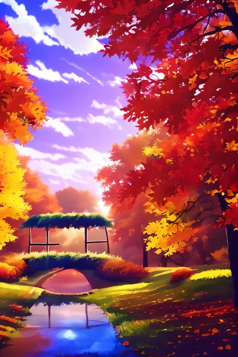 Autumn fall school background trees sunset anime