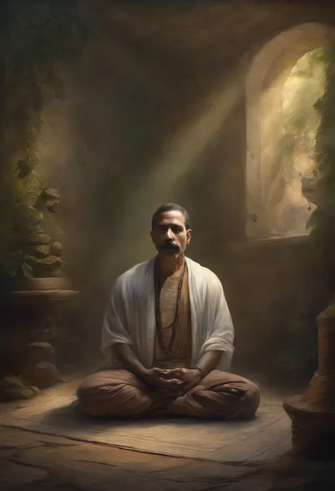 homem maduro, sitting in a meditation position, diante de um orisonte lindo, com o sol se pondo, in connection with the divine, Foto retrato, Directed by: Drew Tucker, Directed by: Adam Marczyński, Directed by: Alexandre Kucharsky, Directed by: Gavin Nolan...