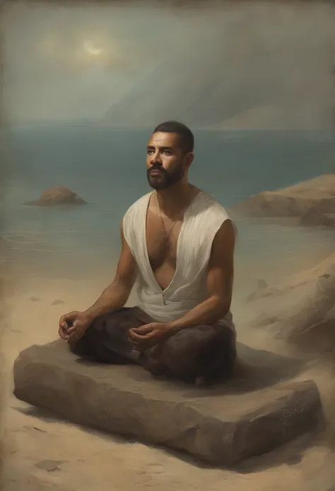 homem maduro, sitting in a meditation position, diante de um orisonte lindo, com o sol se pondo, in connection with the divine, Foto retrato, Directed by: Drew Tucker, Directed by: Adam Marczyński, Directed by: Alexandre Kucharsky, Directed by: Gavin Nolan...