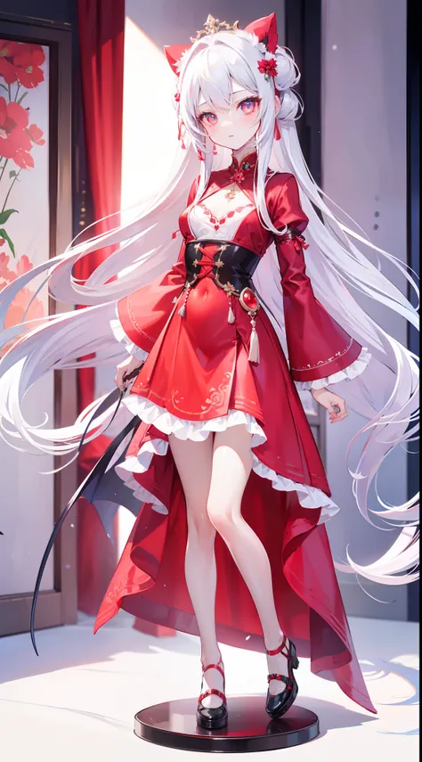 A beautiful and charismatic loli character，Her appearance is very eye-catching。Has long silky hair，And a pair of big bright eyes，Her face is delicate，It gives a gentle and elegant feeling。Additionally，Fire red dress，thedemongirl，Hellfire，Dark style，Small l...