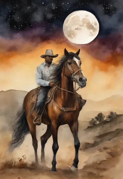 There is a man on a horse in front of a full moon, Andar a cavalo na lua, Vaqueiro, Cowboy na Faixa, Foto traseira de um cowboy, No Velho Oeste, O Cowboy no Estranho Oeste, Velho Oeste, Lone guard, sonho de Vaqueiro, quadrinhos ocidentais inspirados, lonel...