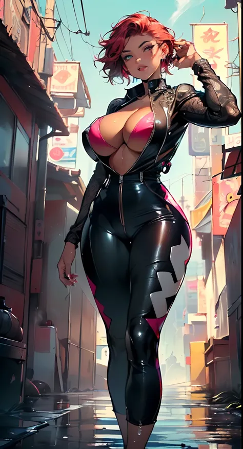 mechanical girl,(1girl: 1.3),((1 black girl with extremely cute and beautiful red hair)),((((black race)))),

(big breasts: 1.4),sagging breasts,(((short red hair: 1.35,cropped,redhead,very short hair)),((((heterochromia:1.5,eye1 red,eye2 white))),intricat...