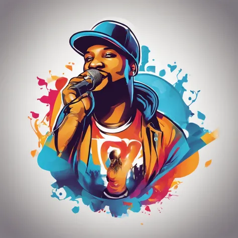 Create a vibrant and playful logo for a hip hop album. The logo should be bursting with color and creativity, evoking a sense of joy and fun. Incorporate musical elements, such as musical notes, instruments, or dancing characters, to emphasize the music th...