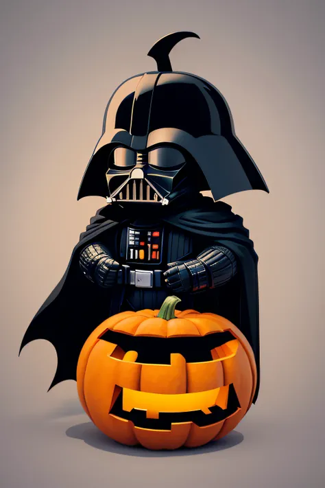 darth vader vector cartoon sticker with pumpkin as its head