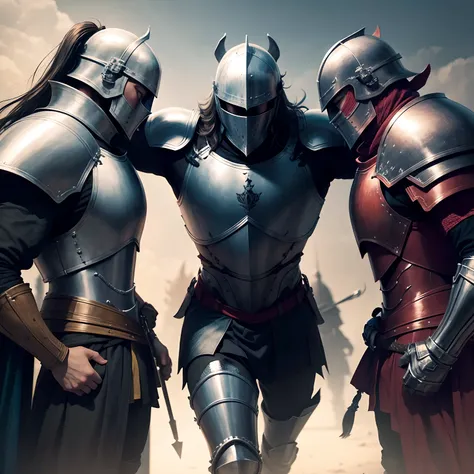 Three knights together men fighting together