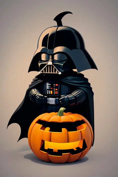 darth vader vector cartoon sticker with pumpkin as its head