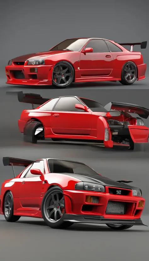 JDM Car, CAR Nissan R34,Car color Red Black, full body ,high