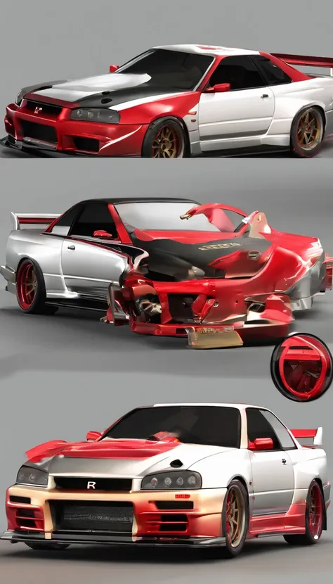 JDM Car, CAR Nissan R34,Car color Red Black, full body ,high