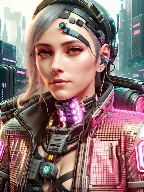 There was a woman in a headdress，Wearing a camera on your head, hyper realistic cyberpunk style, Cyberpunk headset, Cyberpunk style ， A hyper-realistic, styled like ghost in the shell, Muted cyberpunk style, Cyberpunk headdress, Cyberpunk transhumanist, It...