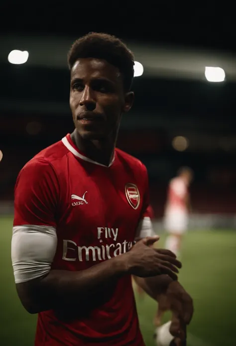 Homem negro soccer player in Arsenal, nome na camisa Sandrin, Number 7