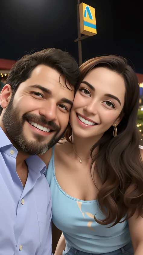 Smiling couple posing for a photo in a restaurant at night, Directed by: Nandor Soldier, imagem de perfil, Valentina Embaralhamento, Casal feliz, Directed by: Luis Miranda, andrea rocha, fernanda suarez, par, Directed by: Felipe Seade, casal sorridente, Di...