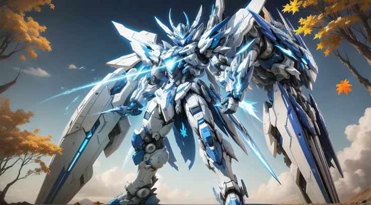 Extreme graphics and extreme art style，The high bitrate is 4K，Extreme light tracing，The ultimate two-dimensional painting style，Side face display，Boutique art anime wallpaper 4k，detailed anime art，Highly extreme blue and white mech，A cute Shotai boy with t...