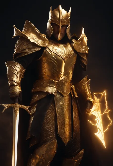 A beautiful and splendid diabo ,man, strong and power,, lightning eyes, a golden sword in his hand, dressed in golden armor, ultra realistic 8k, full body view,