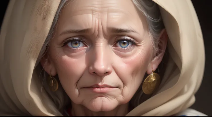 (best quality,4k,8k,highres,masterpiece:1.2),ultra-detailed,(realistic,photorealistic,photo-realistic:1.37),oil painting,portrait,emotional,heartbreaking scene,old woman,tears,historical,meaningful,traditional attire,detailed facial features,sad expression...