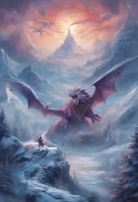 snowy mountain, dragon, war