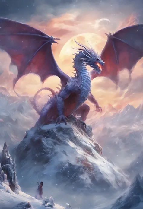 snowy mountain, dragon, war