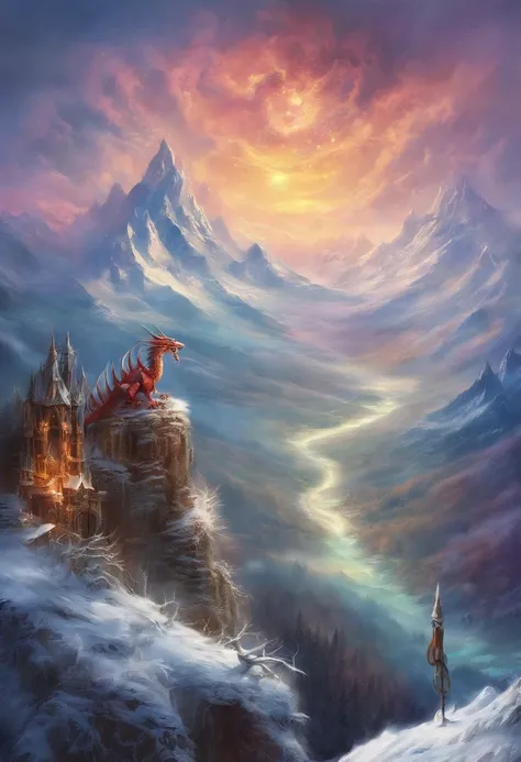 snowy mountain, dragon, war