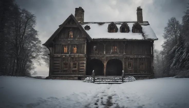 ue,Medieval cityscape,Stone House,snowscape