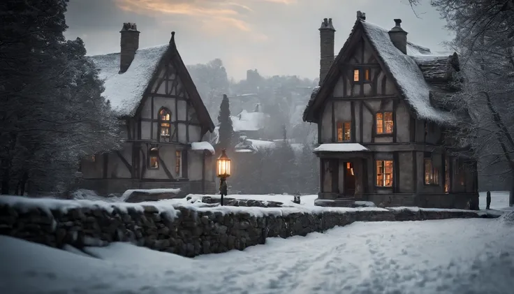 ue,Medieval cityscape,Stone House,snowscape