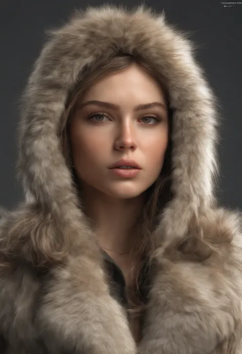 (Masterpiece, best quality, photorealistic:1.4), (1 girl in a fur coat), luxury brand, European girl, Long hair, hot model, highly detailed eyes and pupils, highly detailed fur coat, realistic skin, perfect body, large breasts, cleavage, delicate sexy face...