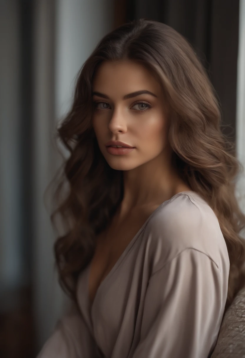 arafed woman fully , sexy girl with brown eyes, ultra realistic, meticulously detailed, portrait sophie mudd, brown hair and large eyes,  young woman, bedroom eyes, violet myers, without makeup, natural makeup, looking directly at the camera, face with art...