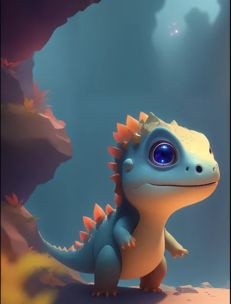 In the cave stood a baby dragon and a baby dragon, lovely digital painting, cute 3 d render, Cute detailed digital art, childrens art in artstation, stylized 3d render, adorable digital art, stylized as a 3d render, 3 d render stylized, Stylized 3 D, trend...