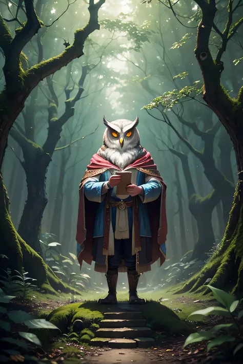 owl wizard in a magical forest