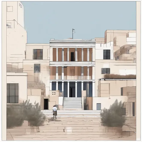 ancient greece buildings with one man in center