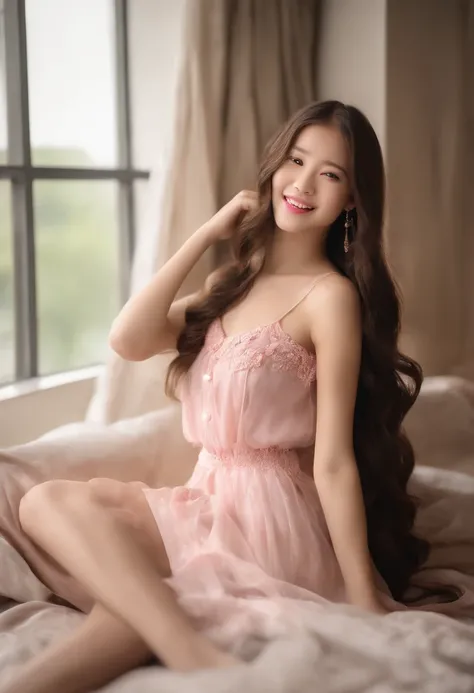 (highres:1.2) , 15 years old girl with long flowing hair, on hotel room accessories,crisp and vibrant colors,seemingly candid and natural pose,immersive and visually captivating setting,serene and dreamy ambiance,Landscape,portrait. glossy pink lips, Chine...