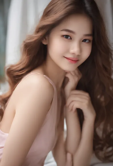 (highres:1.2) , 15 years old girl with long flowing hair, on hotel room accessories,crisp and vibrant colors,seemingly candid and natural pose,immersive and visually captivating setting,serene and dreamy ambiance,Landscape,portrait. glossy pink lips, Chine...