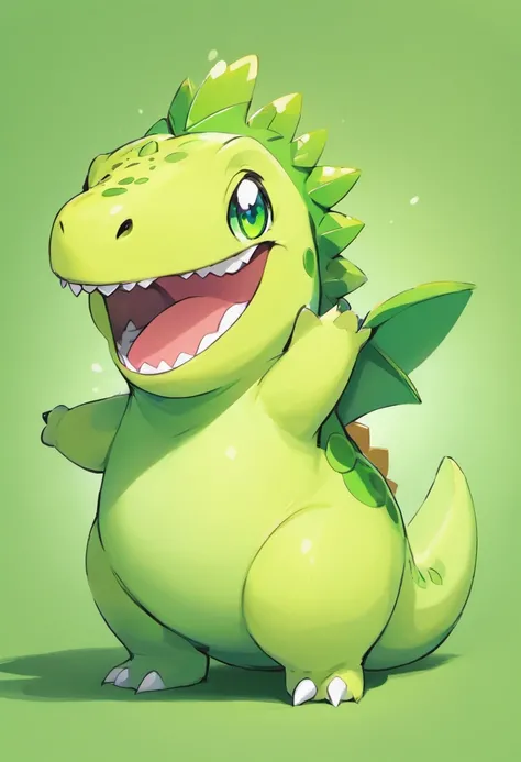 Kawaii happy dinosaur，green color，Babe，full bodyesbian，Solid，Dinosaur mouth