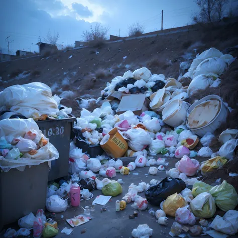 garbage, dump, trash, trash pit, garbage dump, garbage everywhere, dirty, unsanitary,  Gloomy tones, depressive atmosphere