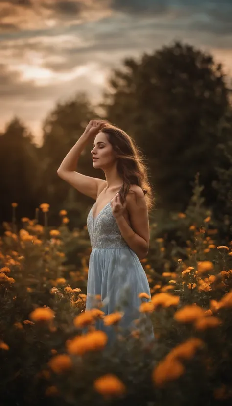 of the highest quality, high_resolution, Distinct_image, Detailed background, girl, flower, garden, Starry sky,