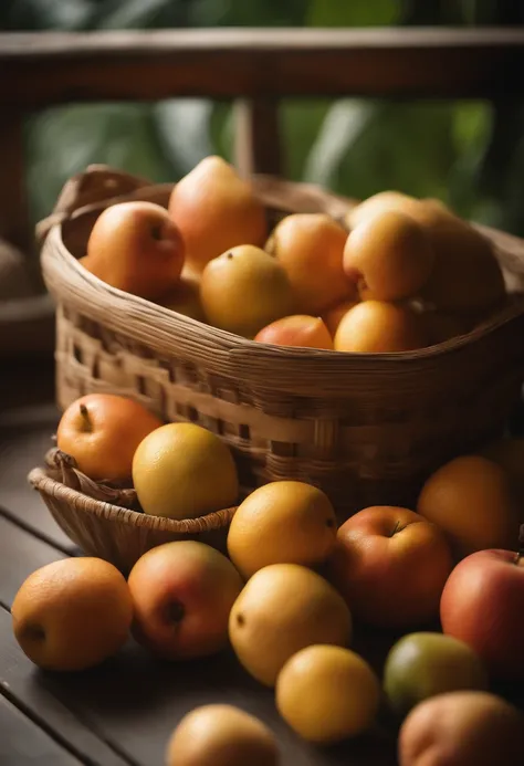 Fruit in a bamboo basket、many