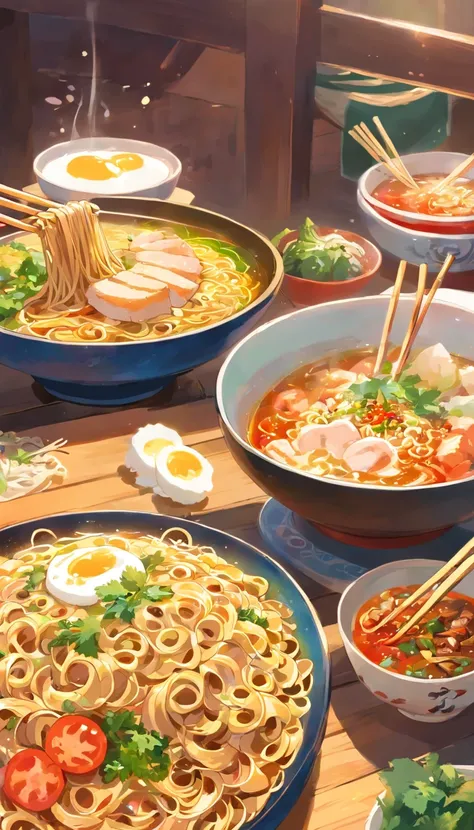 Delicious and attractive spicy noodles，Plenty of fresh vegetables，The aroma of poached eggs is overflowing，Brown shells are tasty and tasty，pepper has a strong flavor，Yellow bamboo shoots are crispy and delicious，The fungus has a delicate taste，Soy curd ha...