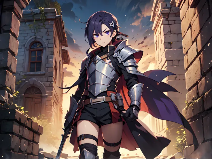 Ultra High Definition, Ultra High Quality, Extremely Detailed, 8k, 1 Boy, Rudeus Greyrat From Mushoku Tensei Anime, Handsome, Armored With War General Armor, Pure Purple Pupil Eyes, Long Haired Tied With Chinese Hairpin, Body To Legs Body Shot, Ancient Rui...