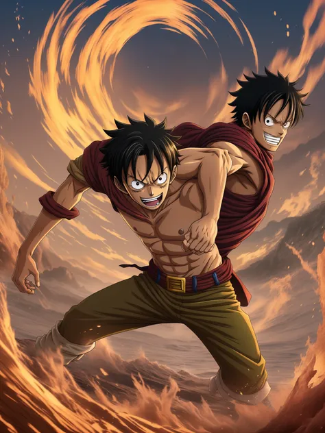 8k image of Luffy from One Piece in his 1st gear form and in a horizontal (landscape) format --auto --s2