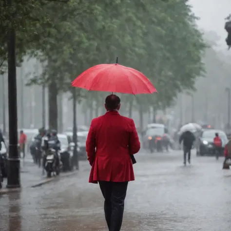 guarda chuva vermelho quebrado do homem torto