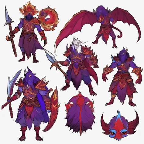 Djinn, Deep rich blue-purple, red armor with glowing red-white lines, red claws and face claws, light-brown bone spurs, glowing white-red eyes, masterpiece, best quality