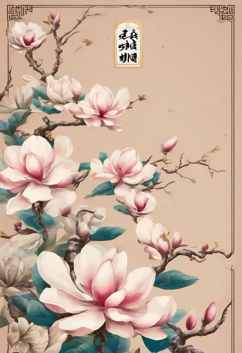 equinoccio，Traditional Chinese solar terms，(((Flores de magnolia)))，Estilo nacional，Viento de tinta，solid color background，tiene escote(((golondrinas)))Vuela en el cielo，Vista horizontal，No te dejes caracterizar，No te dejes caracterizar,No compilar