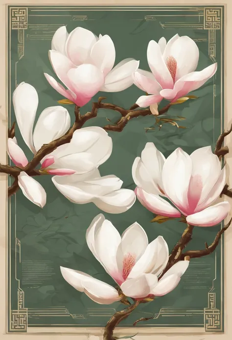 equinoccio，Traditional Chinese solar terms，(((Flores de magnolia)))，Estilo nacional，Viento de tinta，solid color background，tiene escote(((golondrinas)))Vuela en el cielo，Vista horizontal，No te dejes caracterizar，No te dejes caracterizar,No compilar