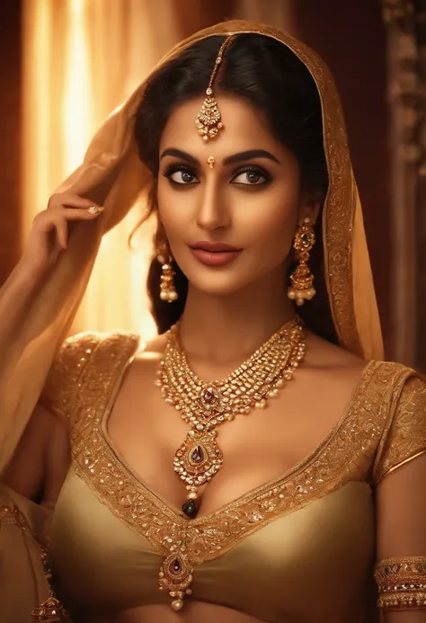 (Unbeatable masterpiece, side light, fine and detailed beautiful eyes: 1.2), a Indian groom standing on the private plan with his wife, golden hour, ultra-realistic 8k CG, perfect artwork, upper body, shiny hair, glowing eyes, shiny skin, realistic, 3d fac...