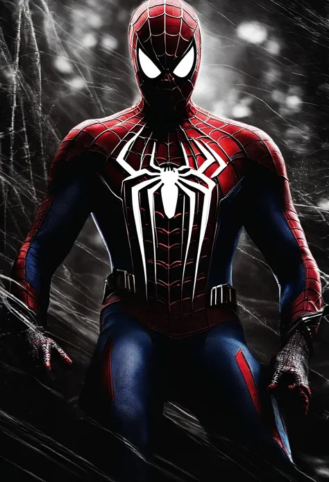 spiderman MCU advanced red and blue suit with white long spider symbol with mcu black and white small movable eyelences