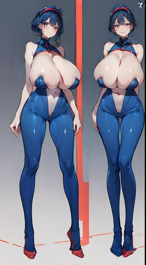 full bodyesbian，Three beauties，Stand in a row，One-piece tights，Conjoinment，Blue latex set，Standing on the ground，huge tit，Slim，long leges，Stand up straight，nothing background，Slim，extra long leg，The iron is inserted into the lower body，Exhibited，Mannequin，