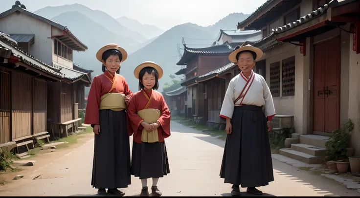 people from a small Chinese village, happy, humble, talking