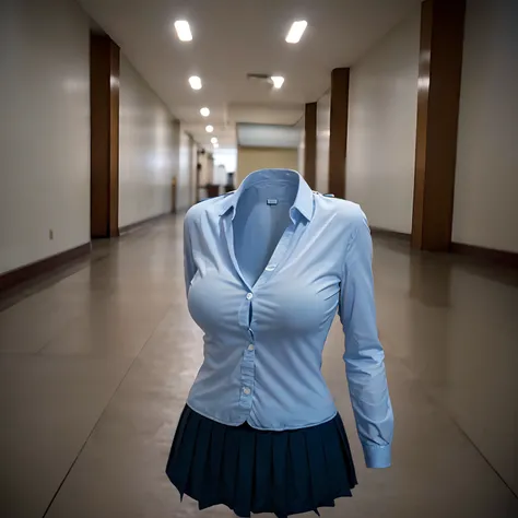 school uniform,((invisible, no humans:1.5, headless:1.5, handless, legless)), big breast, 
(8k, RAW photo, best quality, masterpiece:1.2), (realistic, photo-realistic:1.37),photon mapping, radiosity, ((Hasselblad photography)),physically-based rendering,