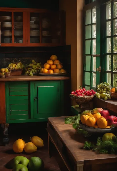 cozinha com frutas, lockers