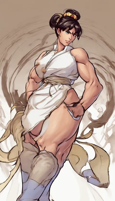 completely naked Chun-li,muscular,realistic,full nude,