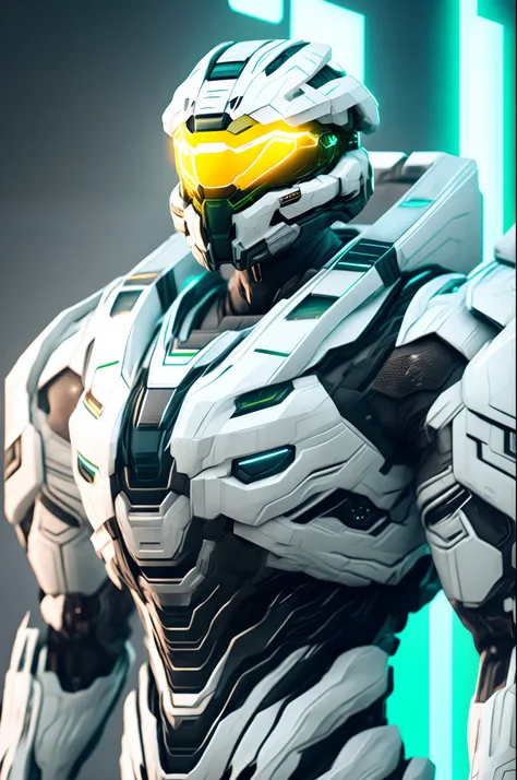 Masterchief of the halo game with white technological armor, Cyberpunk, 8k