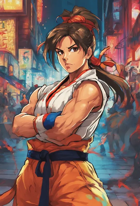 best quality, 8k, laura matsuda from street fighter, city scenery, wallpaper